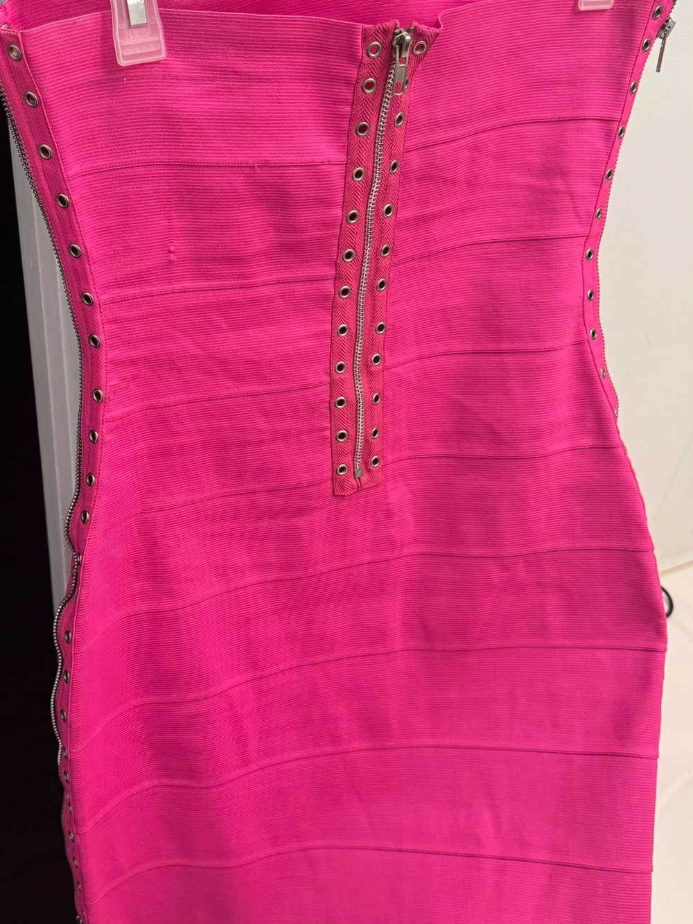 Hot Pink Strapless Bodycon Dress with Zip Detail